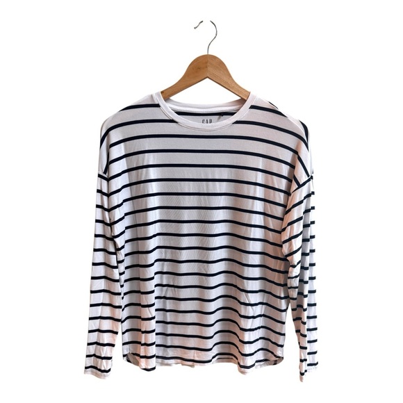 GAP Black Stripe Long Dolman Sleeve Round Neck Womens Size M Tee Shirt - Picture 1 of 12